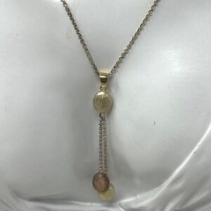 Charles Garnier Lariat Necklace‎ Sterling Silver Pink and Gold Overlay Beads